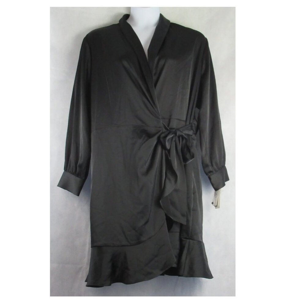 NWT Bar III Women's Blouson-Sleeve Faux-Wrap Fit & Flare Dress, Black, XXL